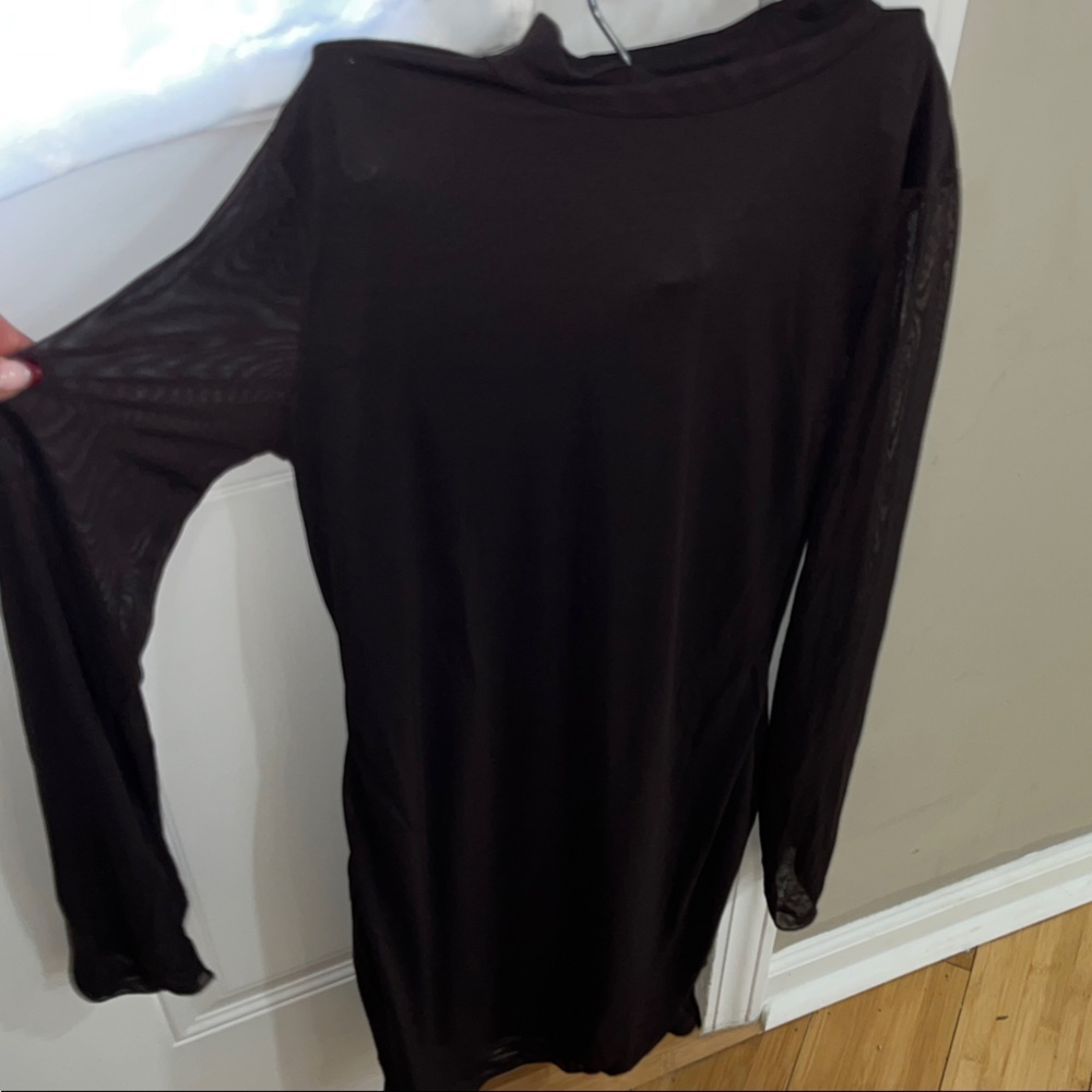 Brown Long mesh Sleeve dress
